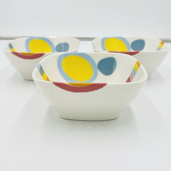 222 Fifth Orbit Bright Square 6" Cereal Bowls Fine China Set of 3 - Picture 9 of 14